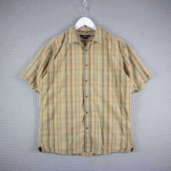 Gap 2000s Y2K Checkered Button Up Orange Mens Medium - Picture 1 of 6